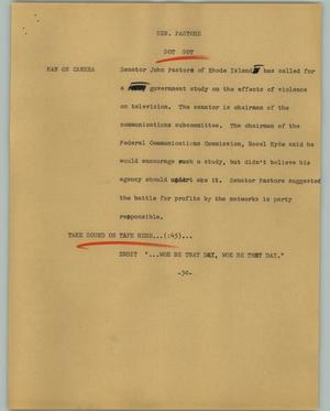 Primary view of object titled '[News Script: Sen. Pastore]'.