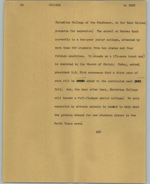 Primary view of object titled '[News Script: College]'.