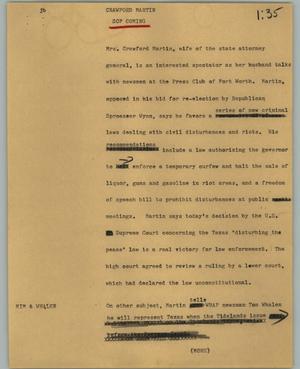 Primary view of object titled '[News Script: Crawford Martin]'.