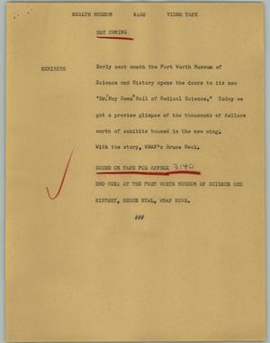 Primary view of object titled '[News Script: Health museum]'.