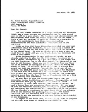 Primary view of object titled '[Letter from Bill McCarter and Jack Davis to James "Jim" Surratt, September 17, 1991]'.