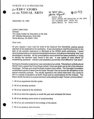 Primary view of object titled '[Letter from Bill McCarter to Leilani Lattin Duke, September 16, 1993]'.