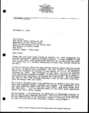 Primary view of object titled '[Letter from Vicki Rosenberg to Jack Davis, November 4, 1993]'.