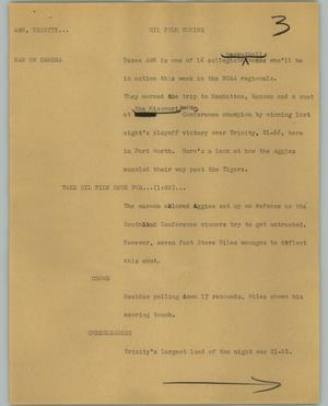 Primary view of object titled '[News Script: A&M, Trinity]'.