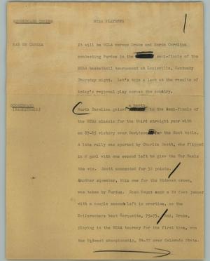 Primary view of object titled '[News Script: National Collegiate Athletic Association playoffs]'.