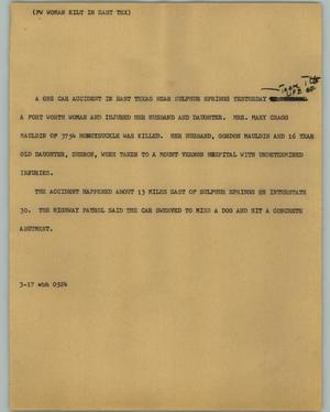 Primary view of object titled '[News Script: FW Woman Kilt in East Tex]'.