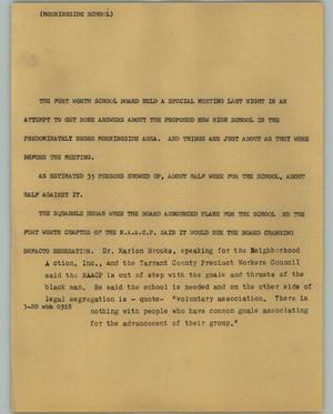 Primary view of object titled '[News Script: Morningside school]'.