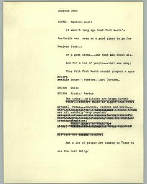 Primary view of object titled '[News Script: Cowtown four]'.