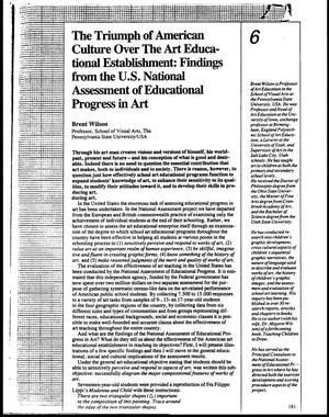 Primary view of object titled 'The Triumph of American Culture Over The Art Education Establishment: Findings from the U.S. National Assessment of Educational Progress in Art'.