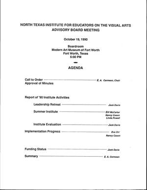 Primary view of object titled 'North Texas Institute for Educators on the Visual Arts Advisory Board Meeting Agenda, October 19, 1990'.
