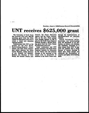 Primary view of object titled 'UNT receives $625,000 grant'.