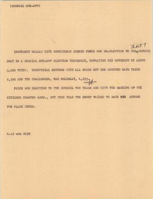Primary view of object titled '[News Script: Council run-off]'.