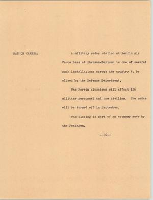 Primary view of object titled '[News Script: Military closures]'.