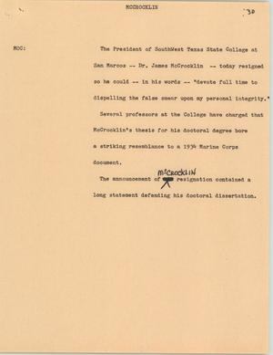 Primary view of object titled '[News Script: McCrocklin]'.