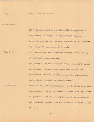 Primary view of object titled '[News Script: TCU Fort Worth Week]'.