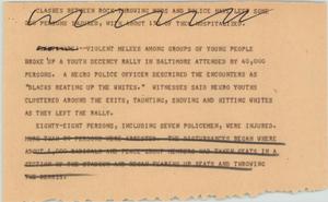 Primary view of object titled '[News Script: Violent rally]'.