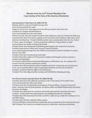 Primary view of object titled '[Minutes for the TXSSAR Annual Meeting: March 28 - 30, 2008]'.