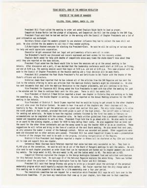 Primary view of object titled '[Minutes for the TXSSAR Board of Managers Meeting: March 13, 1994]'.