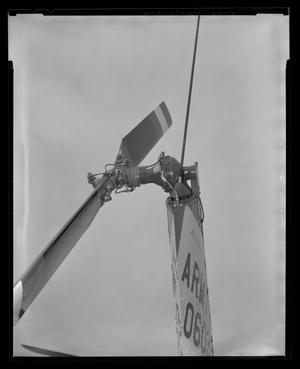 Primary view of object titled '[Photograph of a closeup of a YUH-1D Iroquois helicopter's tail fin]'.