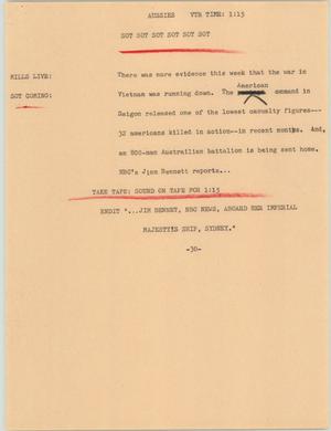 Primary view of object titled '[News Script: Vietnam casualties decrease]'.
