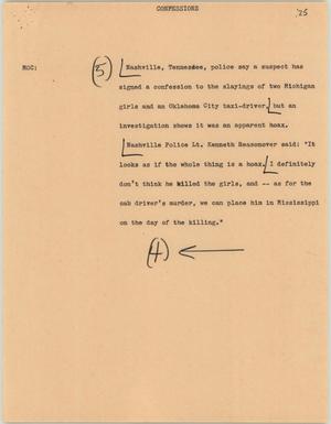 Primary view of object titled '[News Script: Confessions]'.