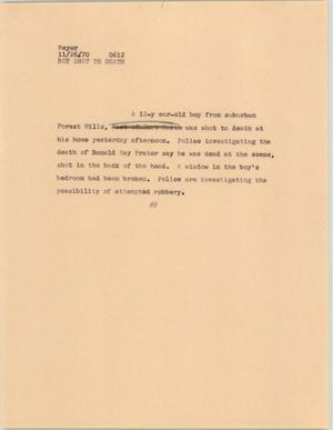 Primary view of object titled '[News Script: Young boy dies]'.