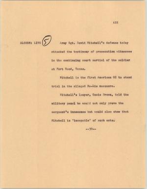 Primary view of object titled '[News Script: Army Sergeant's court martial defense]'.