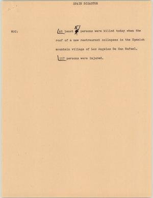 Primary view of object titled '[News Script: Spain Disaster]'.