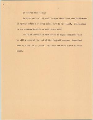 Primary view of object titled '[News Script: National football teams subpoenaed]'.
