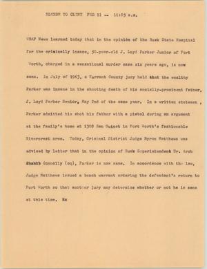 Primary view of object titled '[News Script: Parker trial]'.