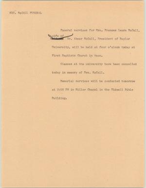Primary view of object titled '[News Script: Mrs. McCall Funeral]'.