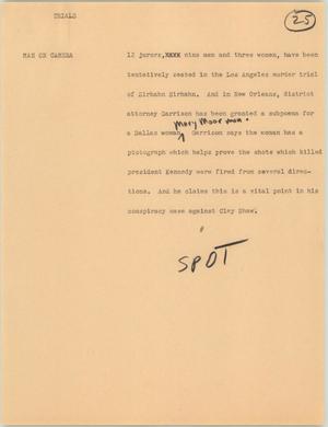 Primary view of object titled '[News Script: Sirhahn trial]'.