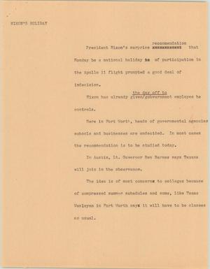 Primary view of object titled '[News Script: Nixon's holiday]'.