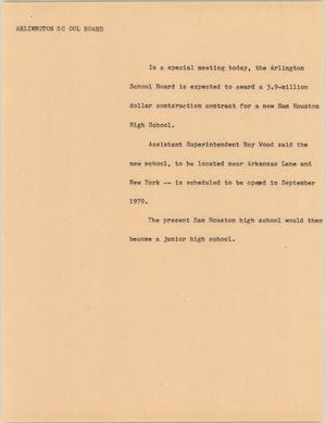 Primary view of object titled '[News Script: Arlington school board]'.