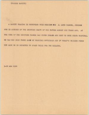 Primary view of object titled '[News Script: Parker sanity]'.