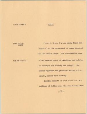 Primary view of object titled '[News Script: Erwin]'.
