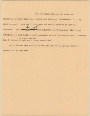 Primary view of object titled '[News Script: Allegheney Airlines]'.