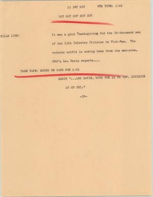 Primary view of object titled '[News Script: Vietnam infantry division returning]'.