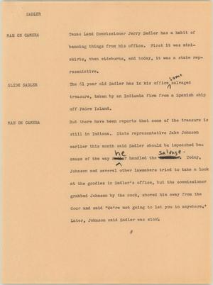 Primary view of object titled '[News Script: Sadler]'.