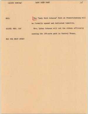 Primary view of object titled '[News Script: Lady Bird Park]'.