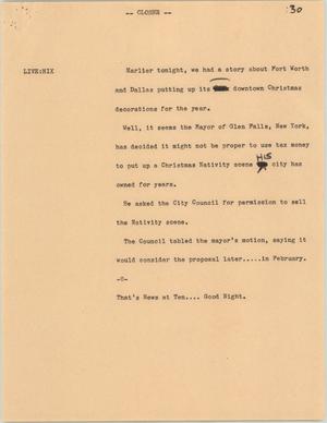 Primary view of object titled '[News Script: Nativity scene conflict]'.