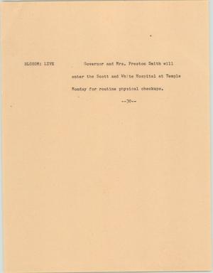 Primary view of object titled '[News Script: Governor routine checkup]'.