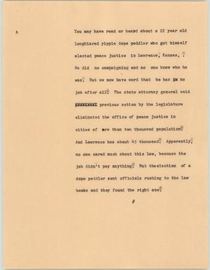 Primary view of object titled '[News Script: Yippie peace justice elected]'.