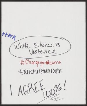 Primary view of object titled '[White "White Silence is Violence" poster]'.