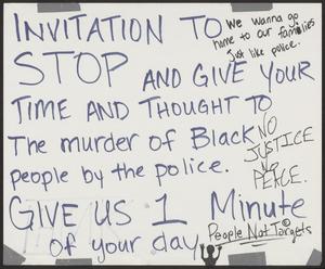 Primary view of object titled '[White "Invitation to Stop..." poster]'.