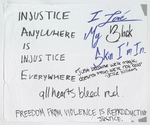 Primary view of object titled '[White "Injustice Anywhere is Injustice Everywhere" poster]'.