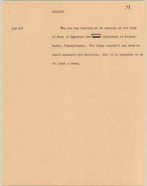 Primary view of object titled '[News Script: Hearing]'.