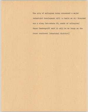 Primary view of object titled '[News Script: Arlington Development]'.