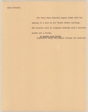 Primary view of object titled '[News Script: Rose Festival]'.