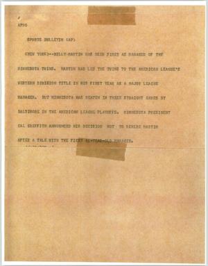 Primary view of object titled '[News Script: Sports bulletin]'.